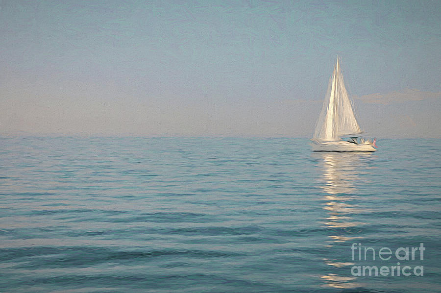 Impressionism Painting - Sailboat blue painting print by H F