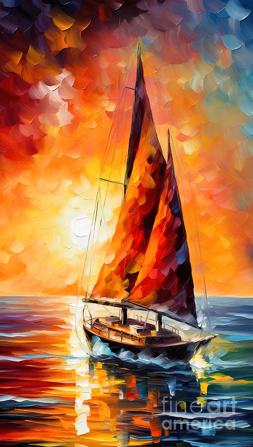Boat Painting - Sailboat In A Calm Sunset 2 by Mark Ashkenazi