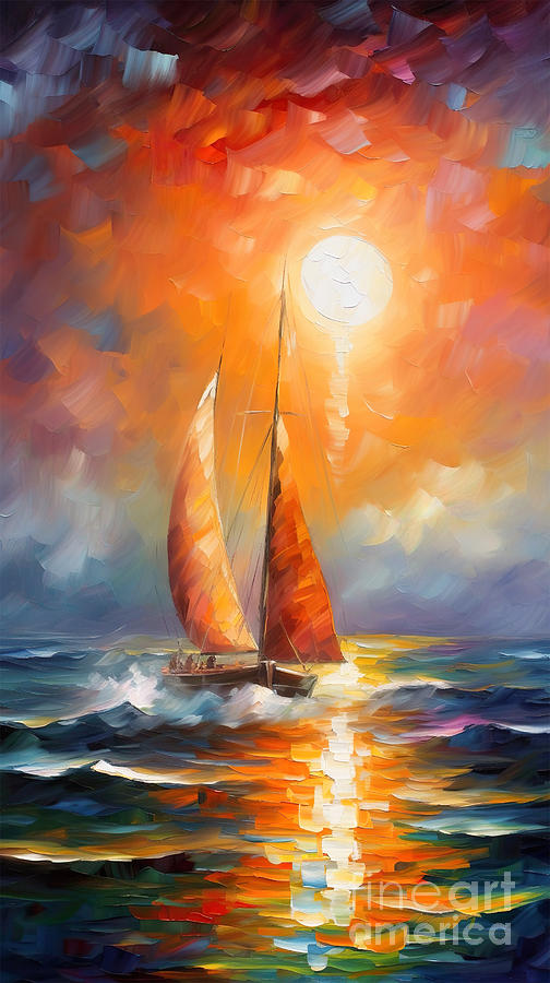 Boat Painting - Sailboat In A Calm Sunset 3 by Mark Ashkenazi