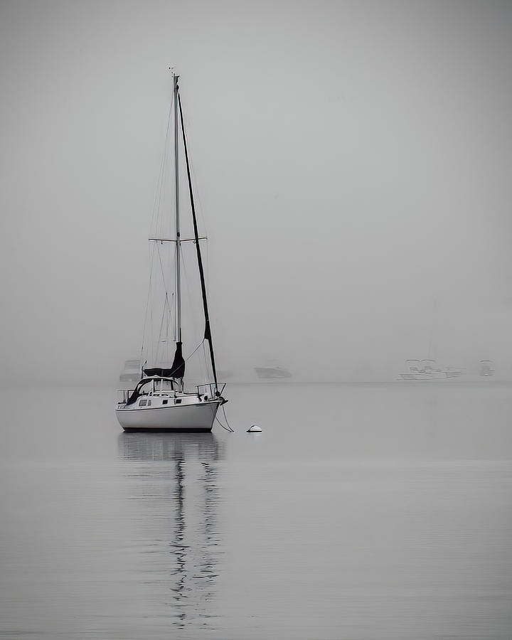 Sailboat in Fog -4544-354 Photograph by Deidre Elzer-Lento