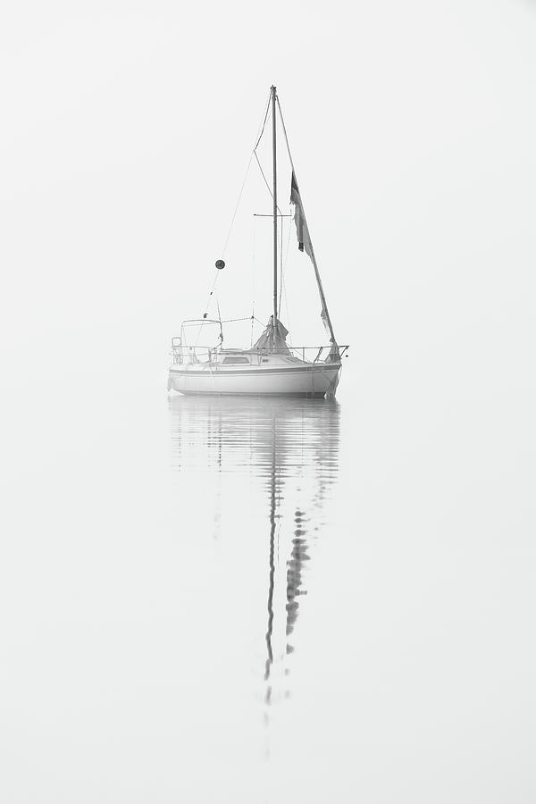 Sailboat In Fog Black And White Florida Photograph by Jordan Hill