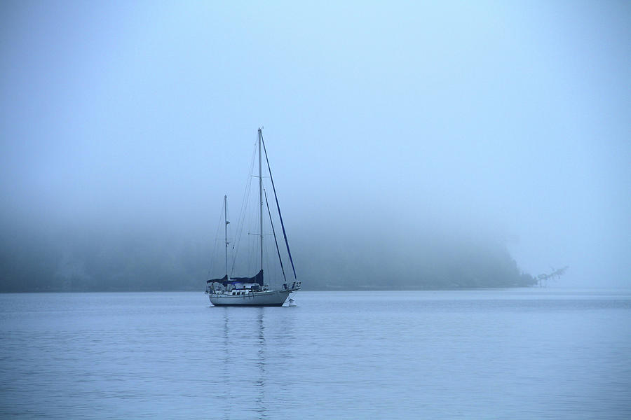 Sailboat In Morning Fog Photograph by Dan Sproul