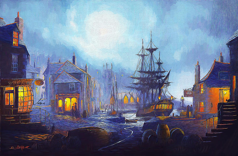 Sailboat In Old Harbor Painting