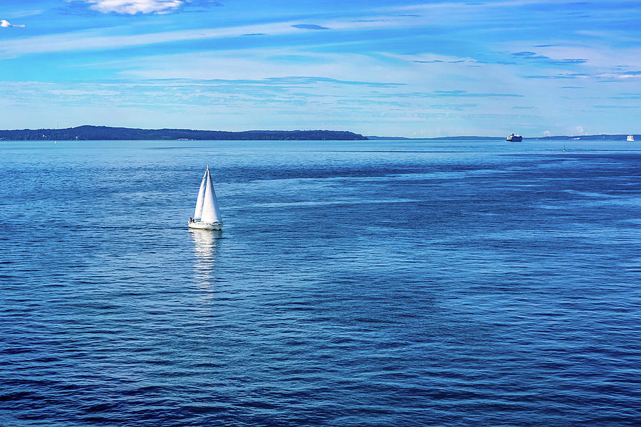 Sailboat in Puget Sound  Digital Art by SnapHappy Photos