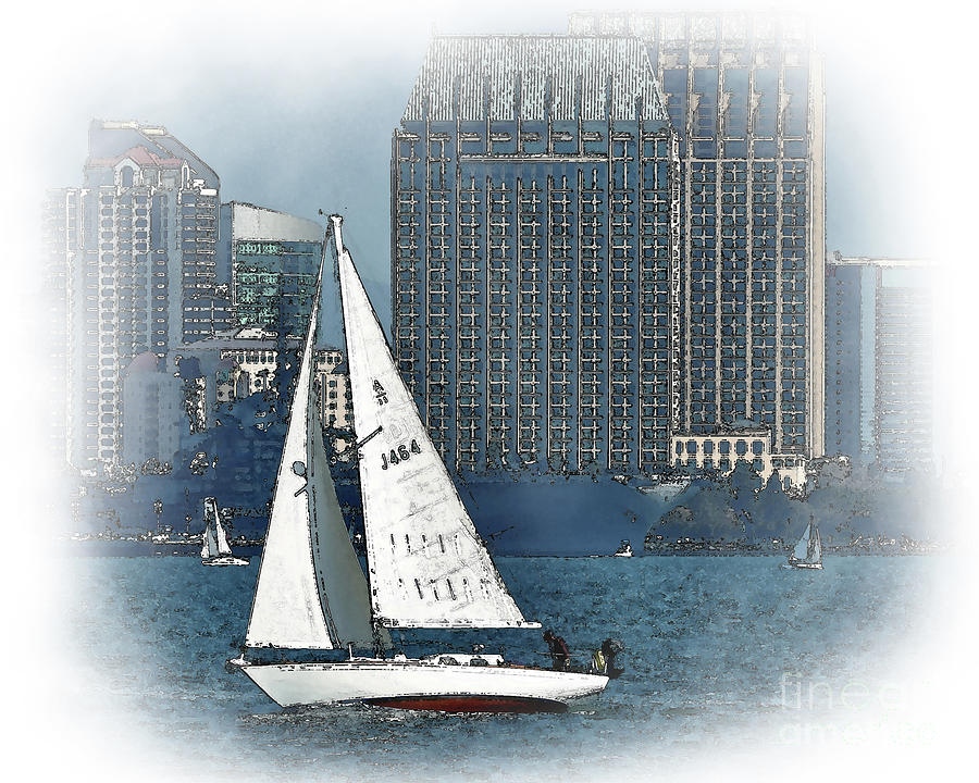 Sailboat In San Diego Bay  Digital Art by Kirt Tisdale