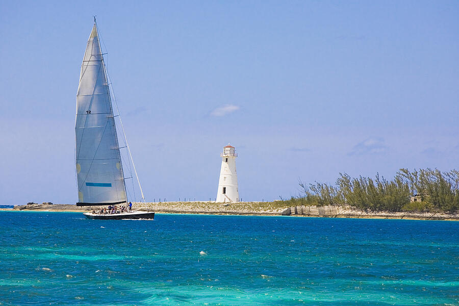 Sailboat in the sea, Paradise Beach, Bahamas Photograph by Glowimages