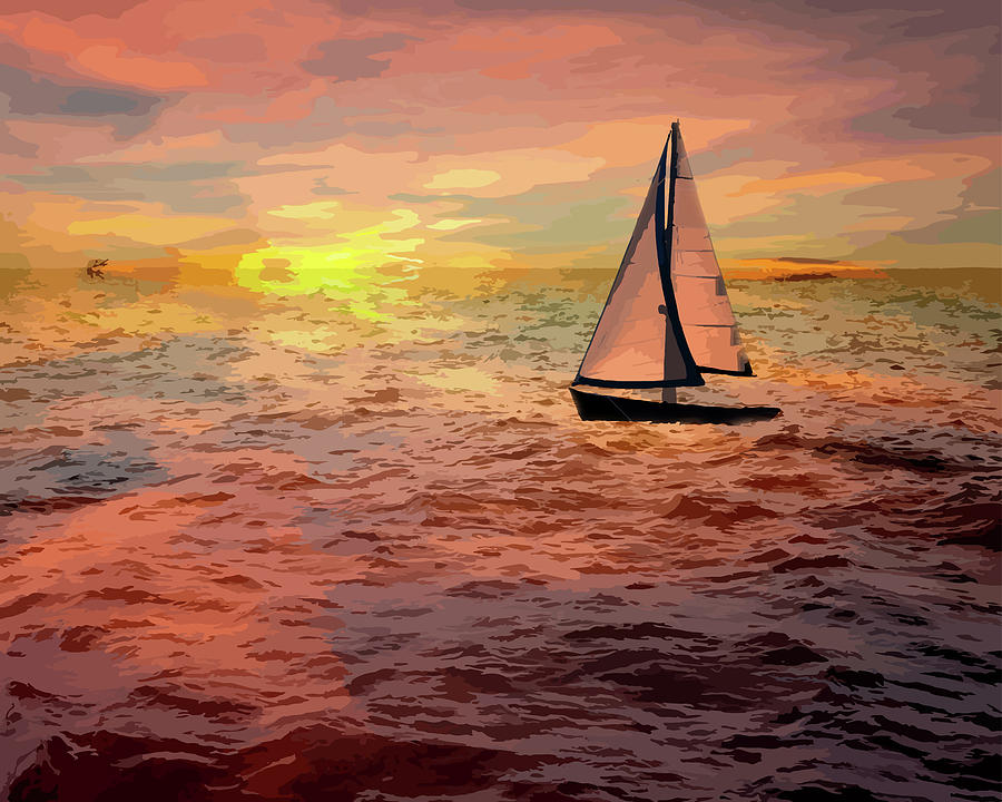 Sailboat Digital Art by K Bradley Washburn