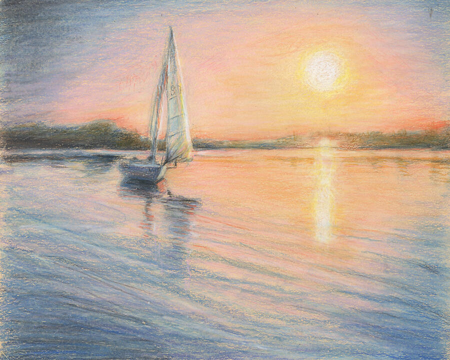 Sunset Drawing - Sailboat by Lis Zadravec