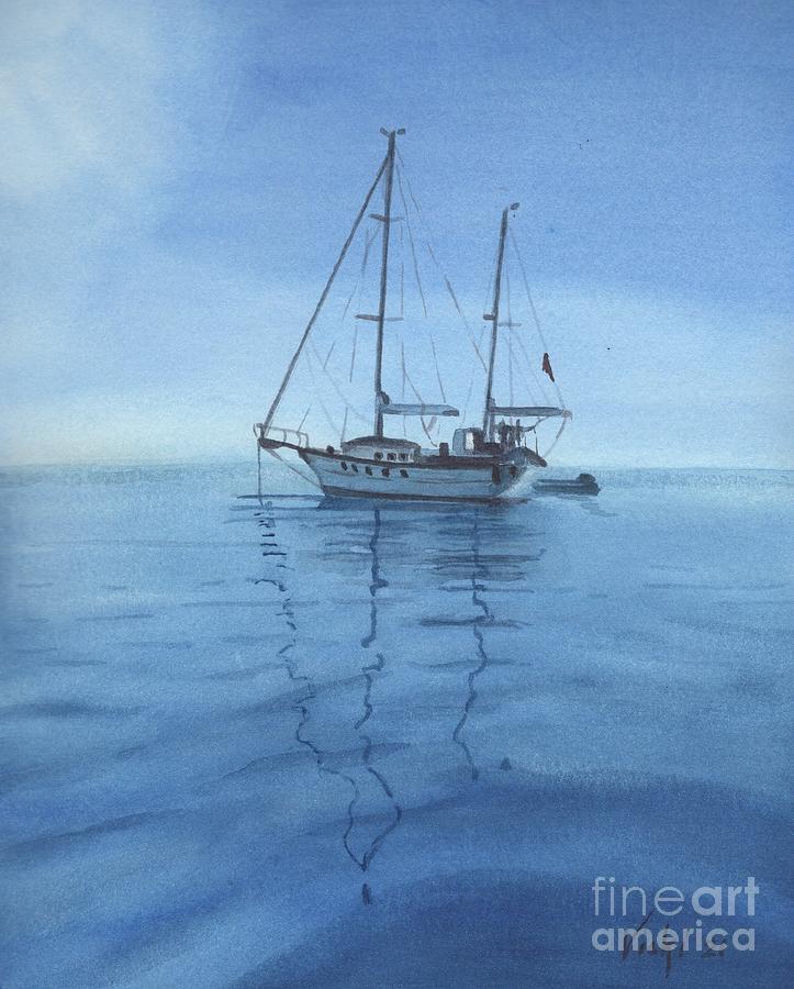 Sailboat on Blue Water Painting by Vicki B Littell