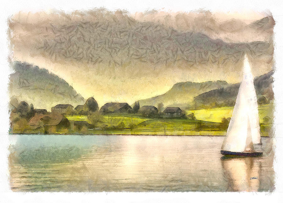 Sailboat on Country Lake - DWP1420857 Painting by Dean Wittle
