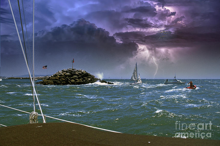Lightning Strike Photograph - Sailboat on the Rocks by David Zanzinger