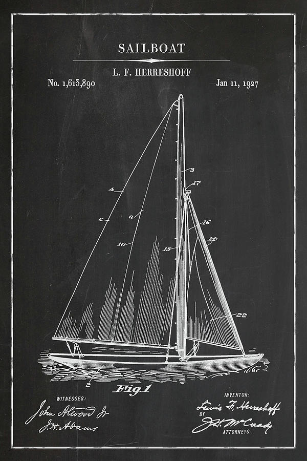 Sailboat One Blueprint Patent in Chalk Nautical Patent Art Digital Art by Florian Rodarte