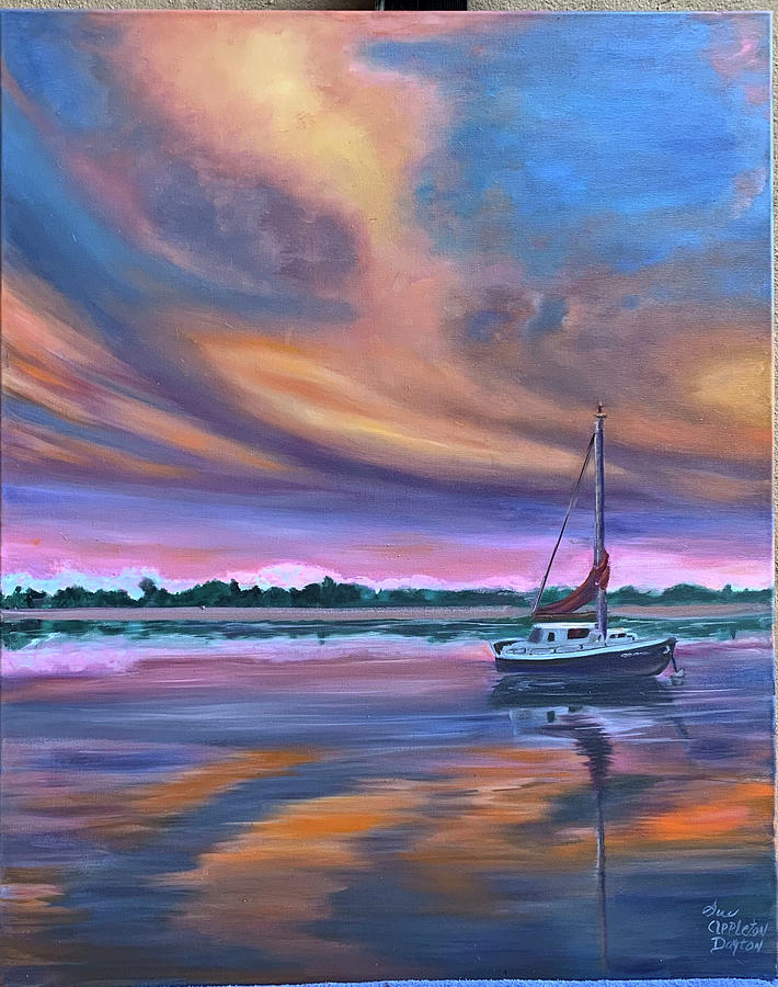 Sailboat Reflection Painting by Sue Appleton Dayton
