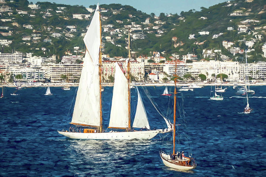 Sailboat Regatta at Cannes Digital Art by Tony Grider