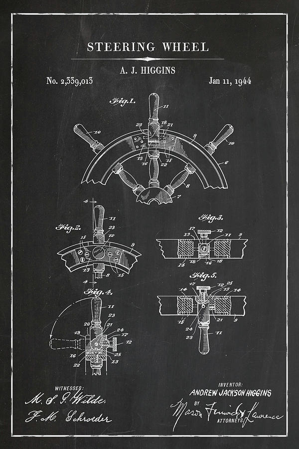 Sailboat Steering Wheel Blueprint Patent in Chalk Nautical Patent Art Digital Art by Florian Rodarte
