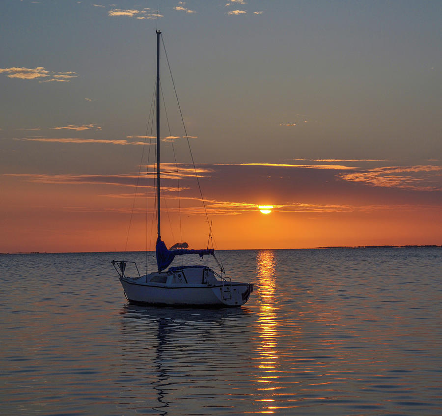 Sailboat Sunset at Crystal Beach Florida Photograph by Bill Cannon