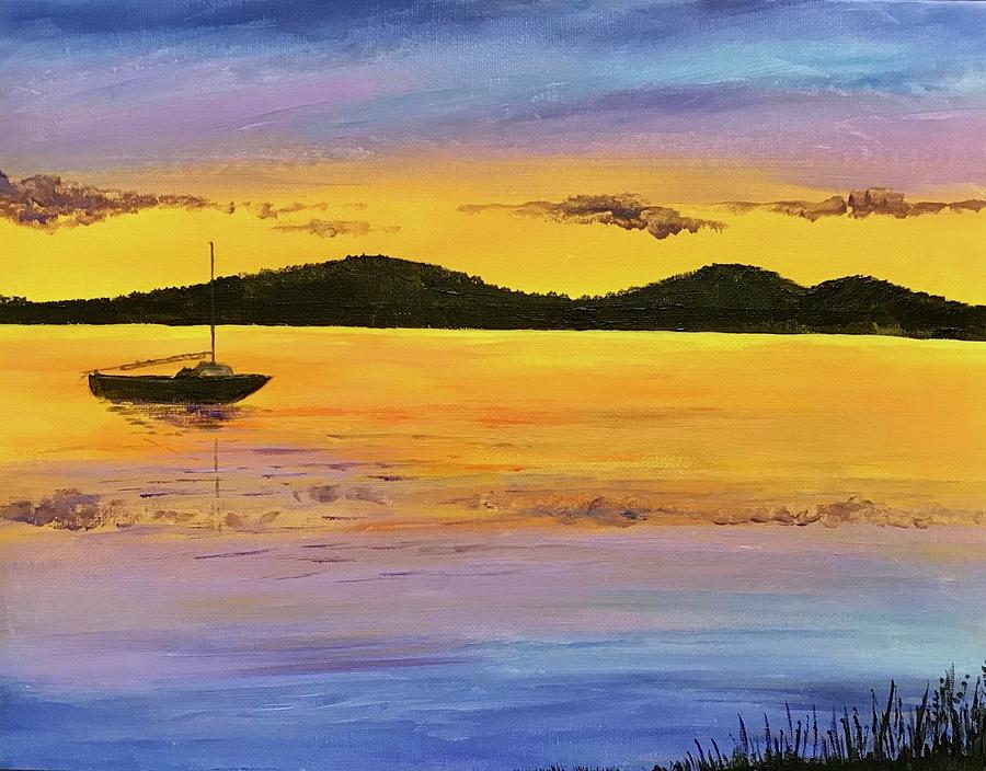 Sailboat Sunset Painting by Denise Van Deroef