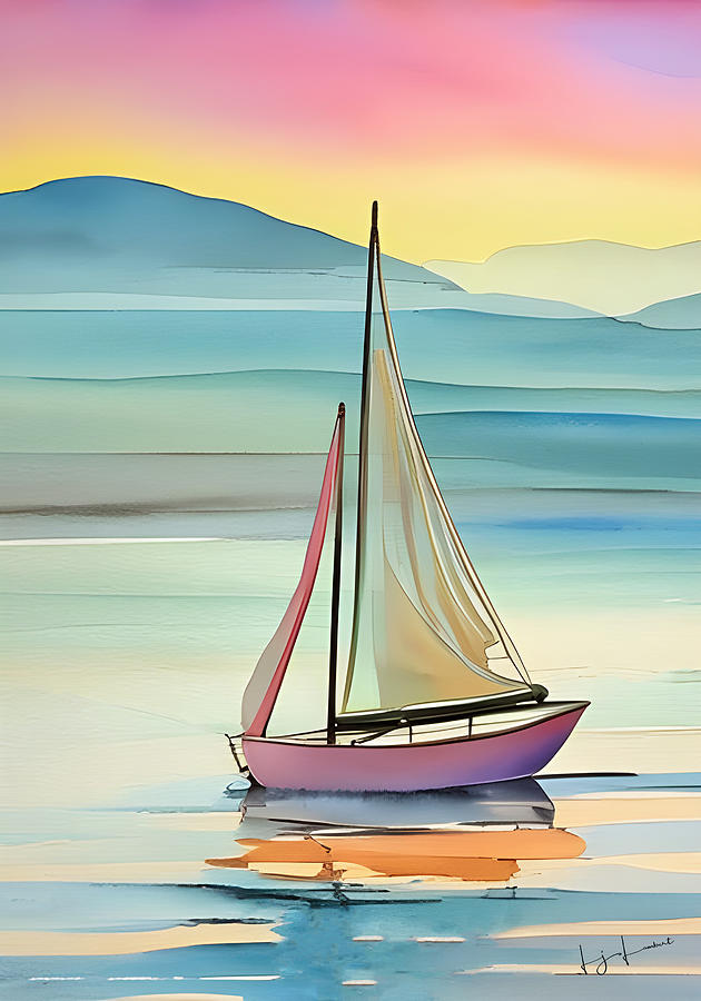 Sailboat Sunset Digital Art by Lisa Lambert-Shank