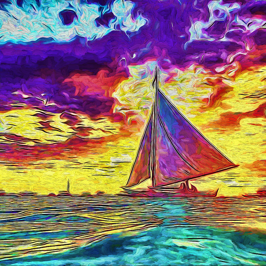 Sailboath on sunset 3 Painting by Nenad Vasic