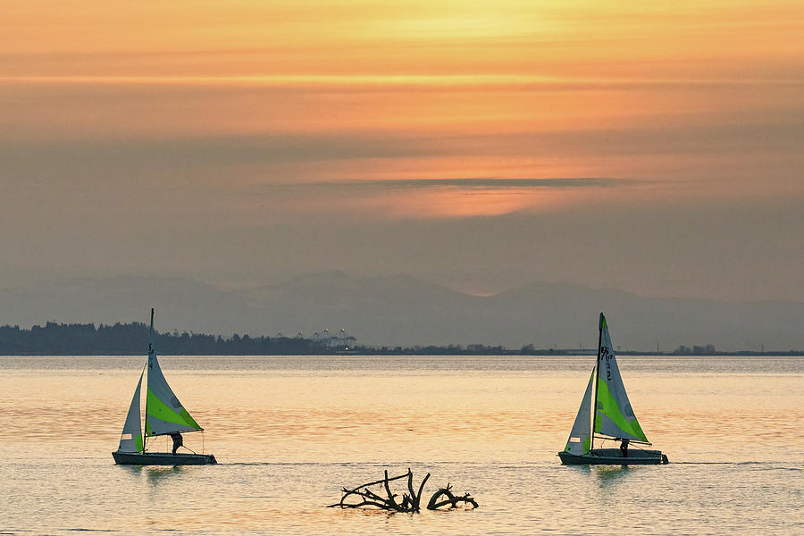 Sailboats at Crescent Beachs Blackie Spit Photograph by Michael Russell