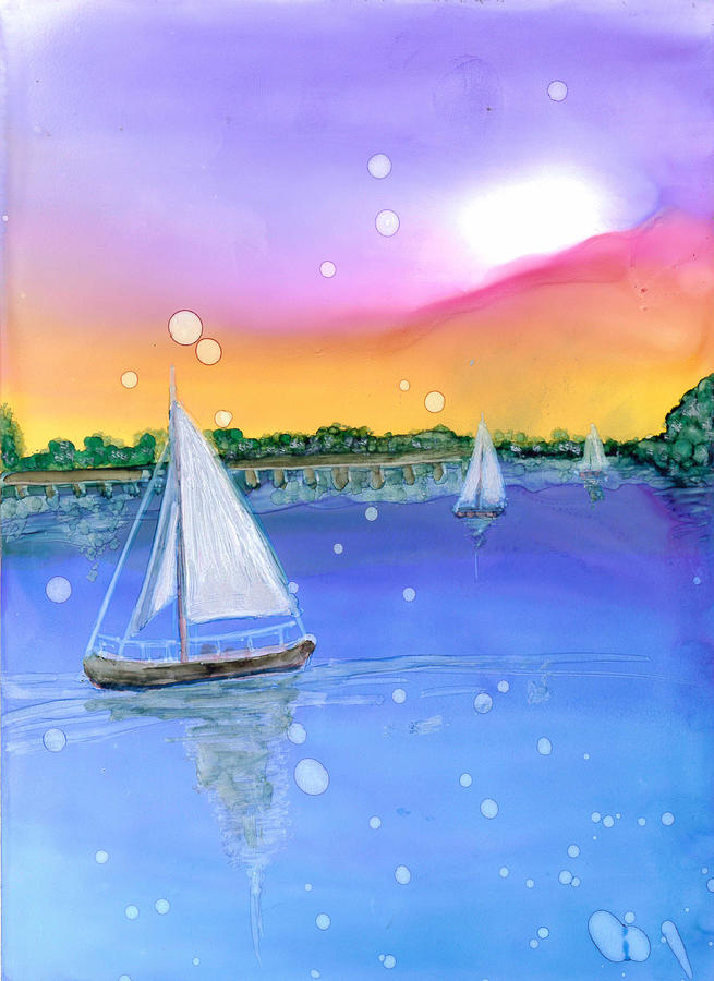 Sailboats at Sunrise Painting by Joyce Clark