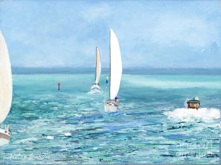 Sailboats Coming And Going 2021.1 Painting by Marilyn Nolan-Johnson