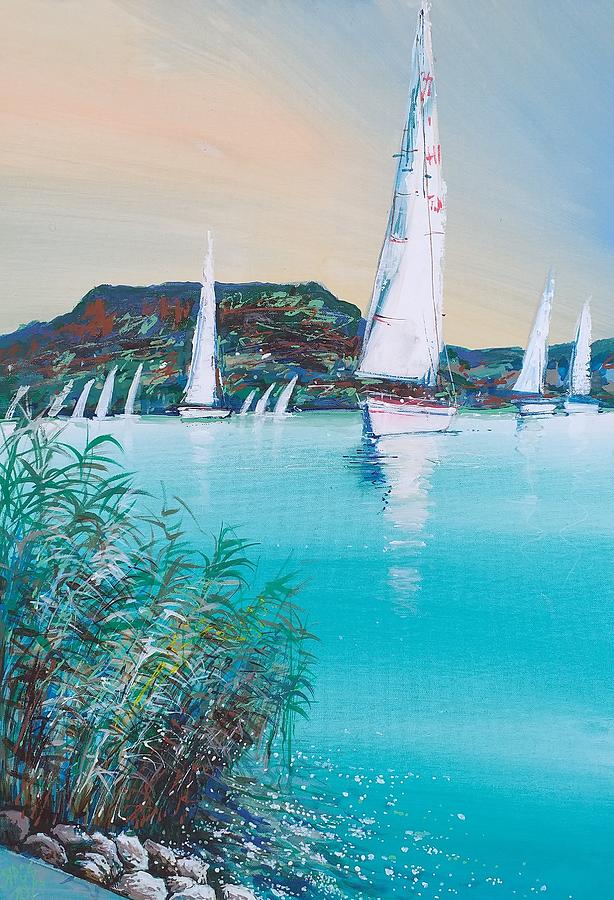 Sailboats impression 3 Painting by Lorand Sipos