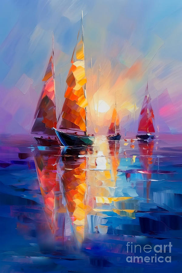 Boat Painting - Sailboats In A Calm Sunset by Mark Ashkenazi