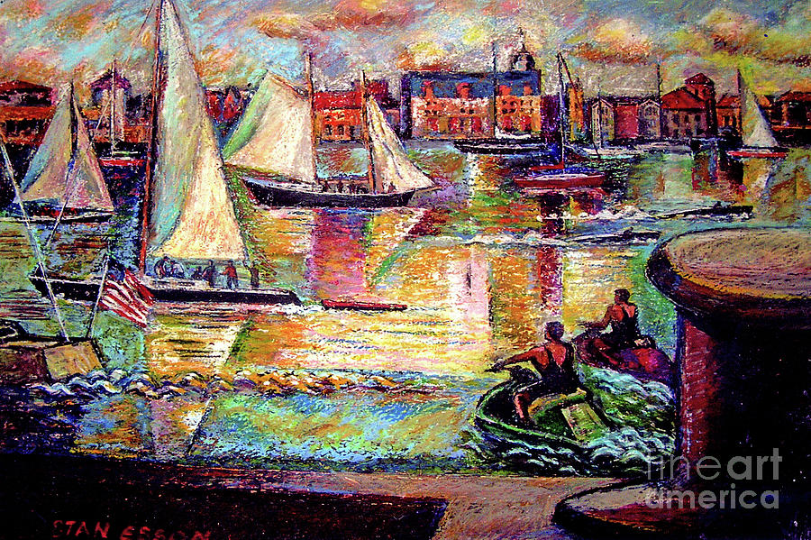 Sailboats In Color Drawing by Stan Esson