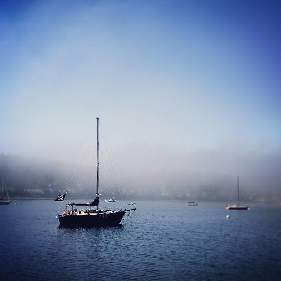 sailboats in fog