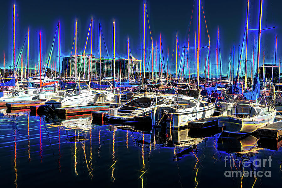Sailboats in Night Glow Photograph by Roslyn Wilkins