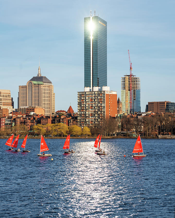 Sailboats in the Reflection of the Hancock Tower Boston Massachusetts Charles River Photograph by Toby McGuire