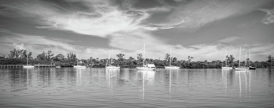 Sailboats in the Waterway in Black and White Photograph by Debra and Dave Vanderlaan