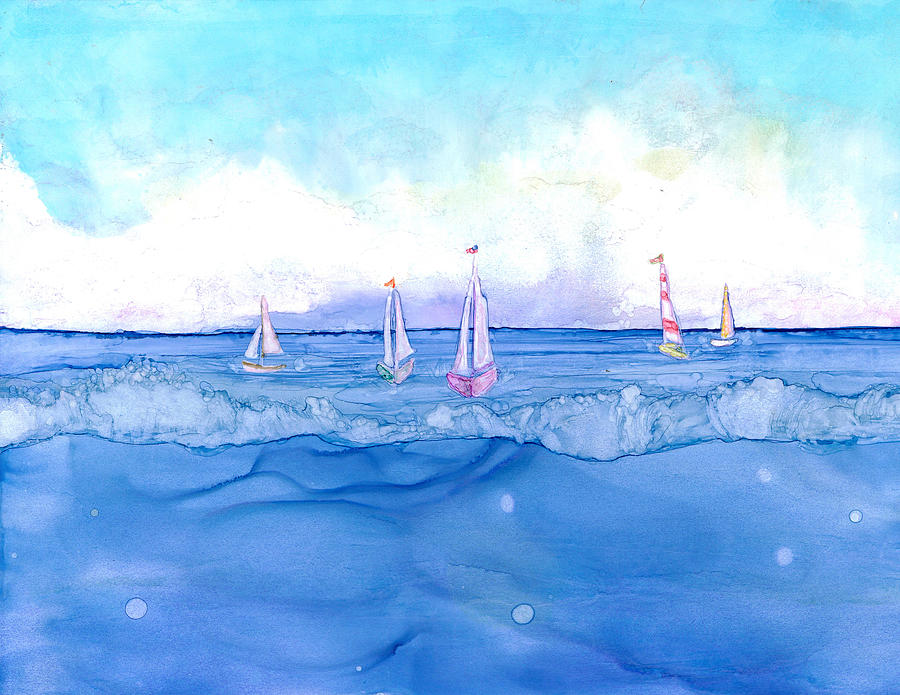 Sailboats Painting by Joyce Clark