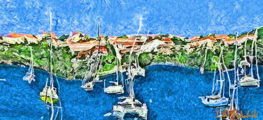 Sailboats of Prickly Bay right Digital Art by Dan Podsobinski