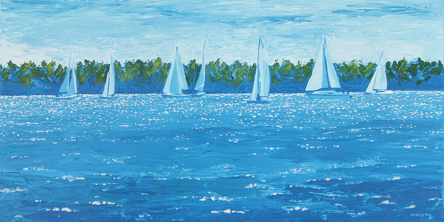 Sailboats on the Horizon Painting by Tommy Midyette
