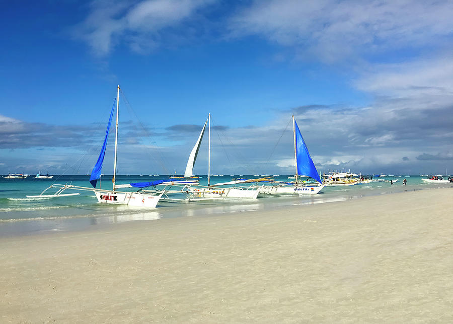 Sailboats on White Sand Beach Boracay Photograph by Christine Ley