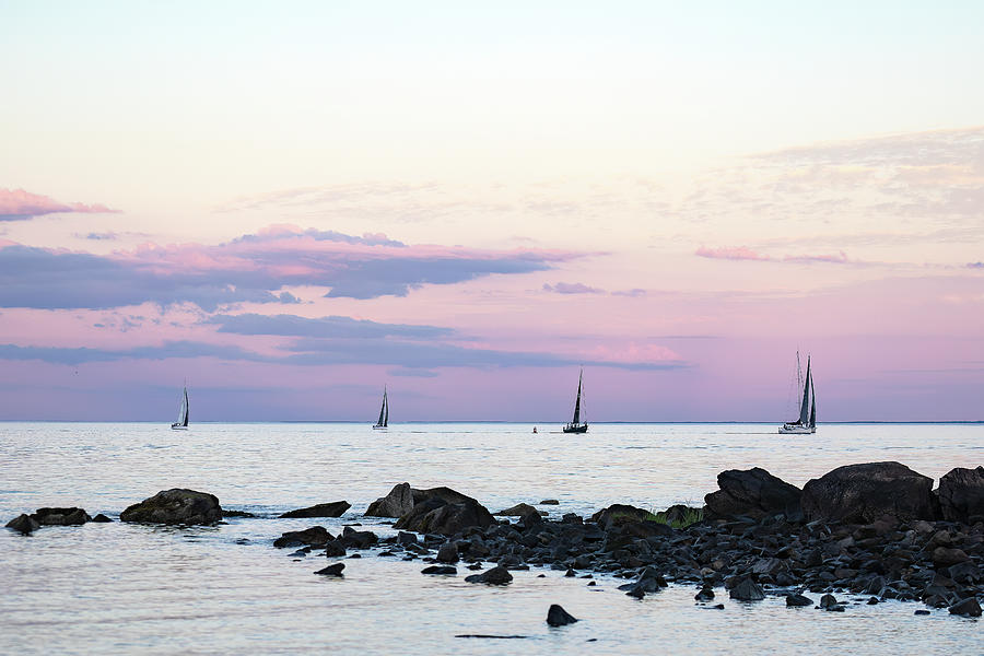Sailboats Returning After Sunset Photograph by Denise Kopko