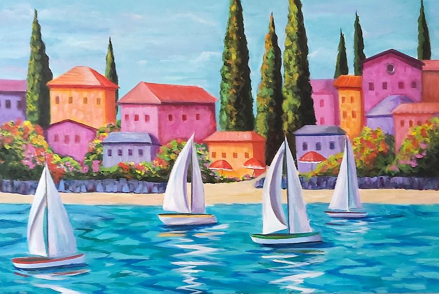 Sailboats Painting by Rosie Sherman