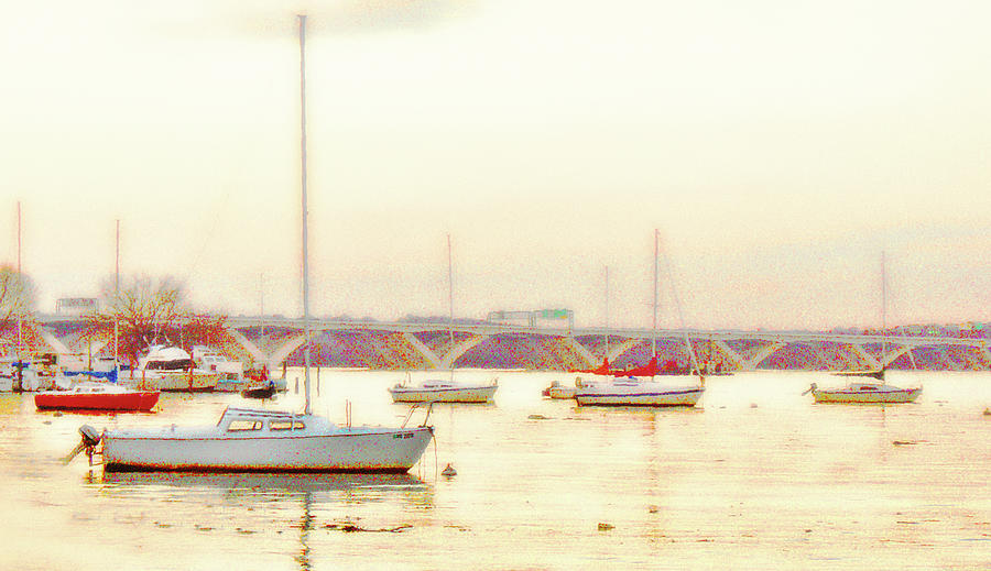 Sailboats with Wilson Bridge  Photograph by Bill Jonscher