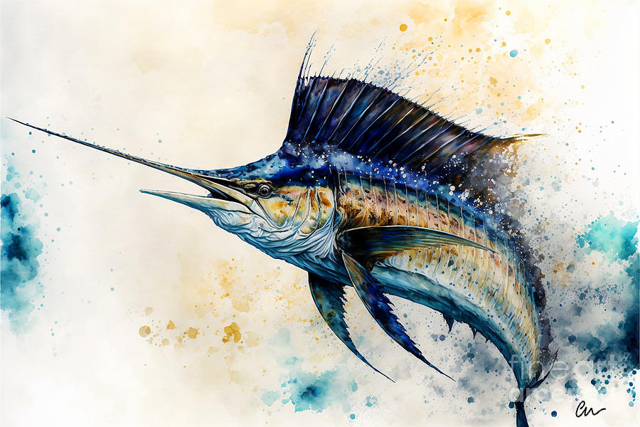 Sailfish sunburst Painting by Stephen Wheeler - Fine Art America