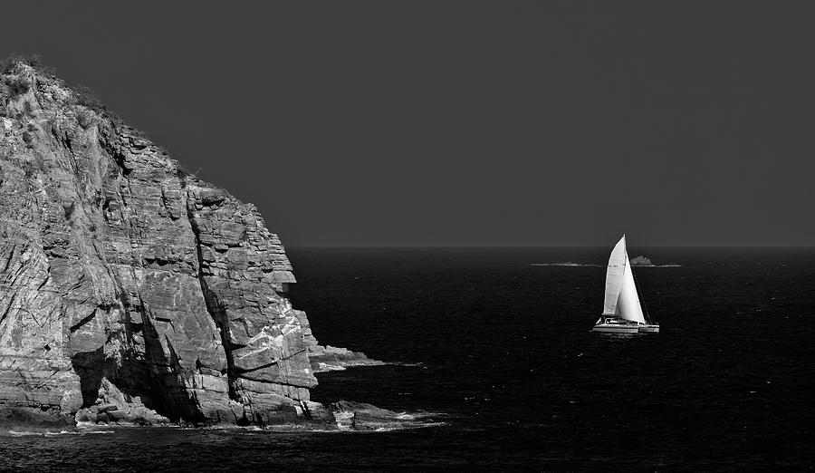 Sailing Around Point Blanche Black And White Photograph