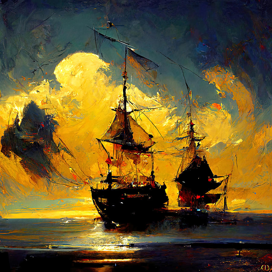 Sailing at Sunset, 01 Painting by AM FineArtPrints