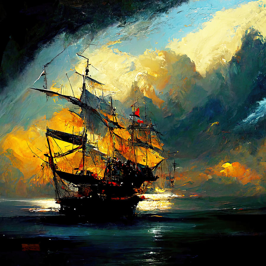 Sailing at Sunset, 02 Painting by AM FineArtPrints