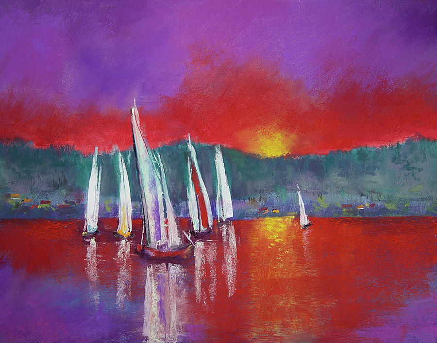Sailing at Sunset Pastel by David Patterson