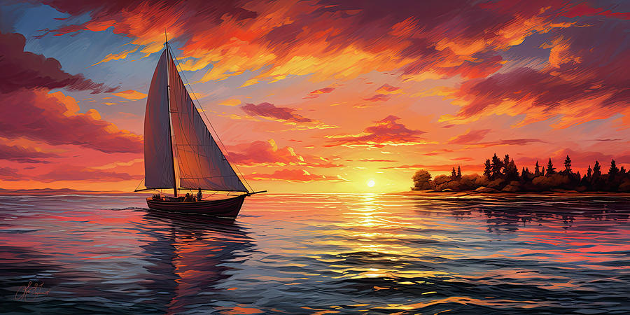 Sailing at Sunset Digital Art by Lori Grimmett