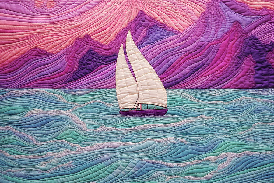 Sailing at Sunset - Quilted Effect Digital Art by Peggy Collins