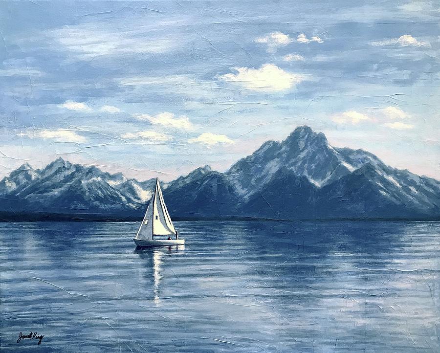Sailing at the Grand Tetons Painting by Janet King