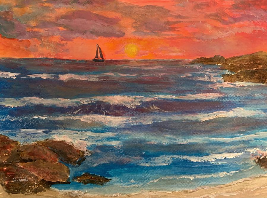 Sailing Atlantic at Sunrise Painting by Anne Sands