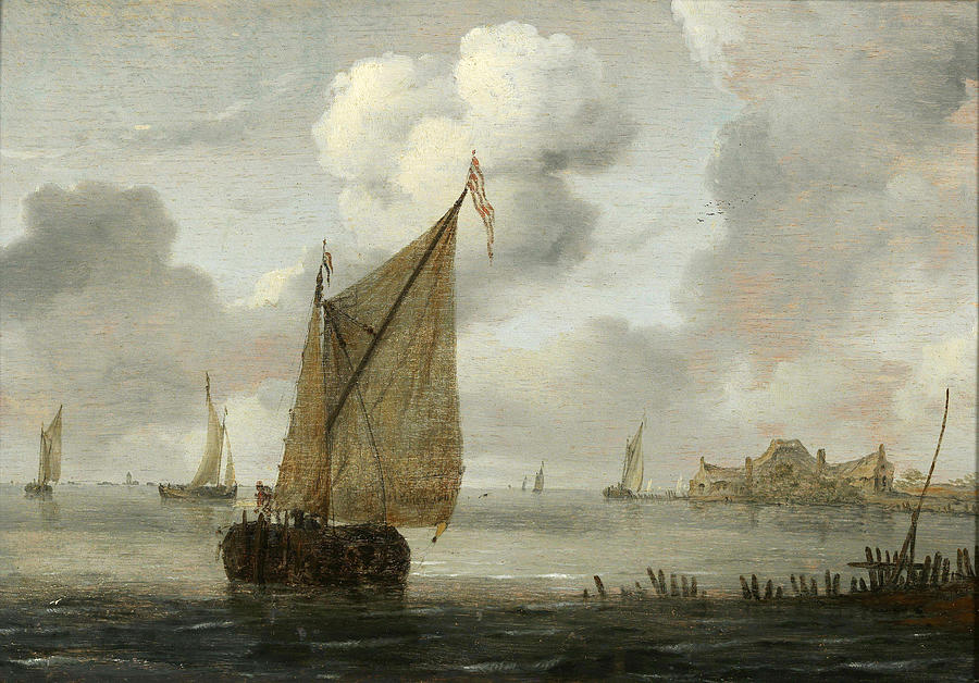 Sailing boats near a coast Painting by Arnoldus van Anthonissen